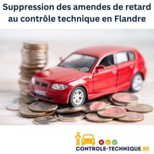 Voiture qui roule sur la somme économisée grâce à la suppression des amendes de retard au contrôle technique en Flandre